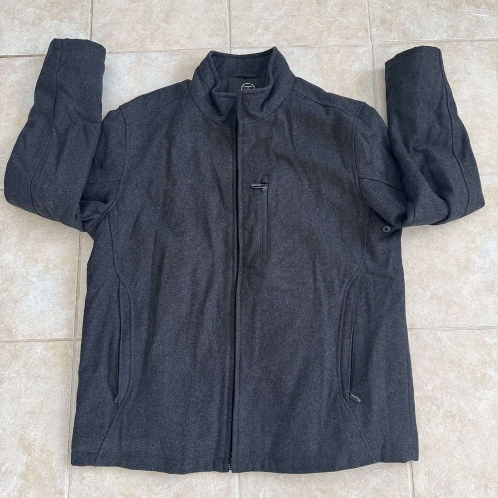 Tumi T-Tech Jacket Charcoal Gray Wool Blend Zip Up Coat Men’s L